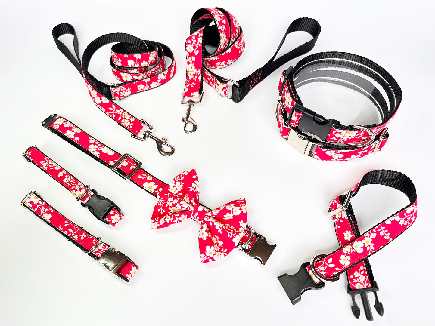 Japanese Blossom Collar, Lead & Bow Set
