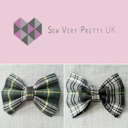 Green tartan collar, lead and bow set