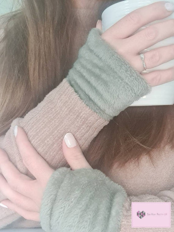 Ladies and men's soft cuddle fleece fingerless gloves