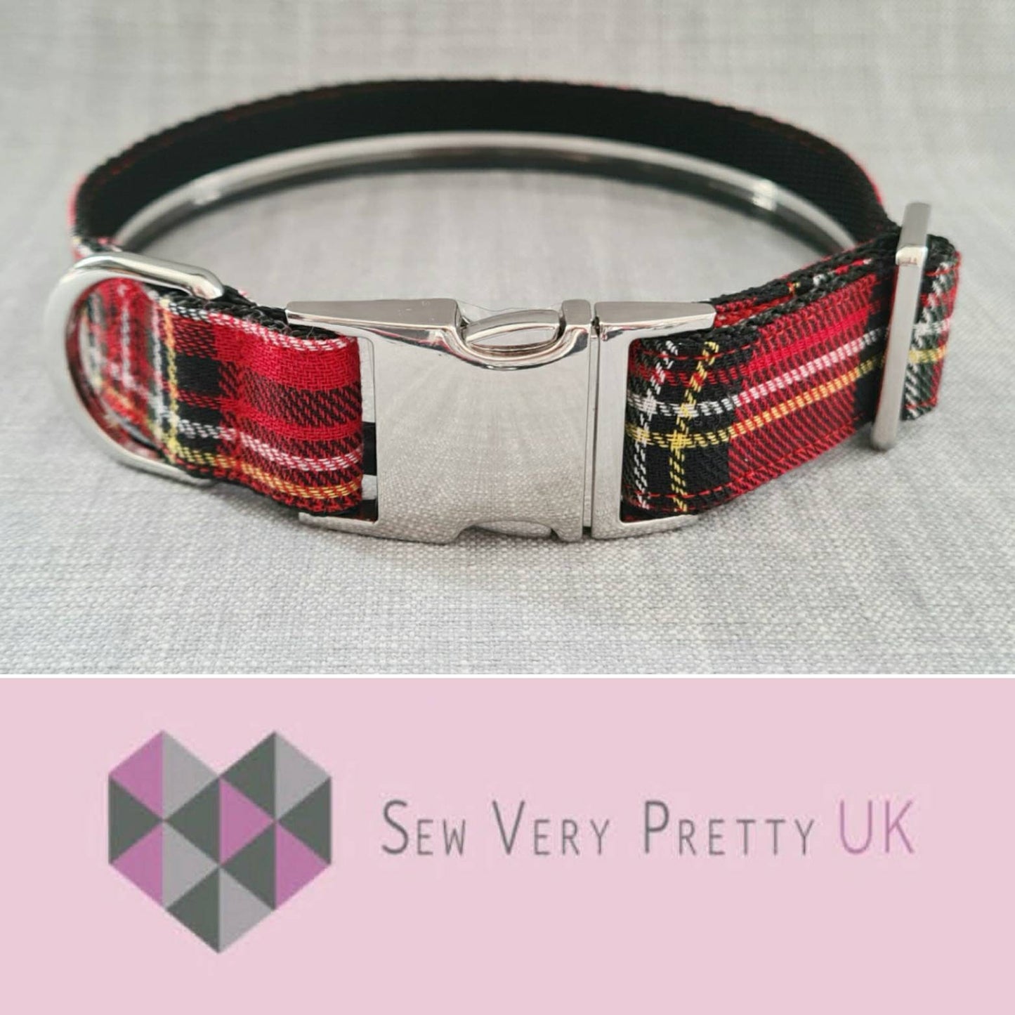 Red tartan collar, lead and bow set