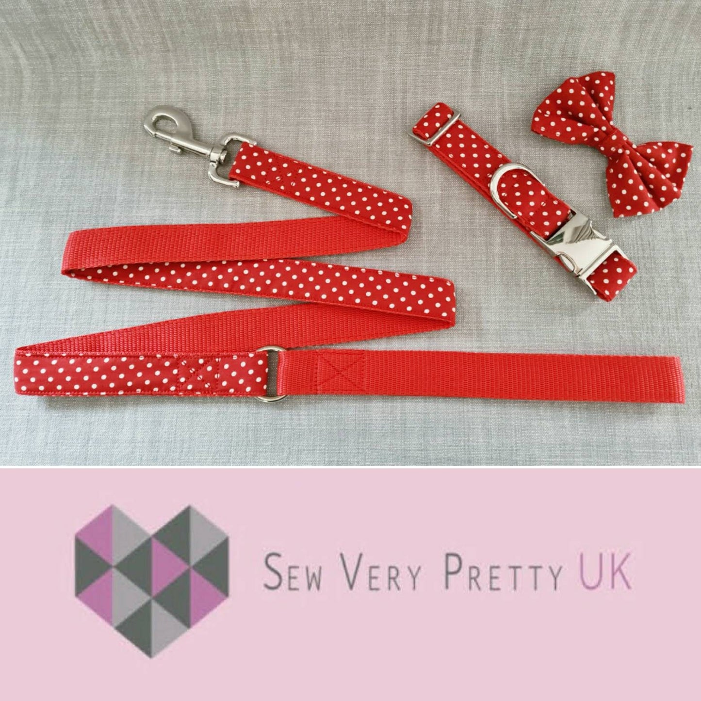 Red polka dot dog lead