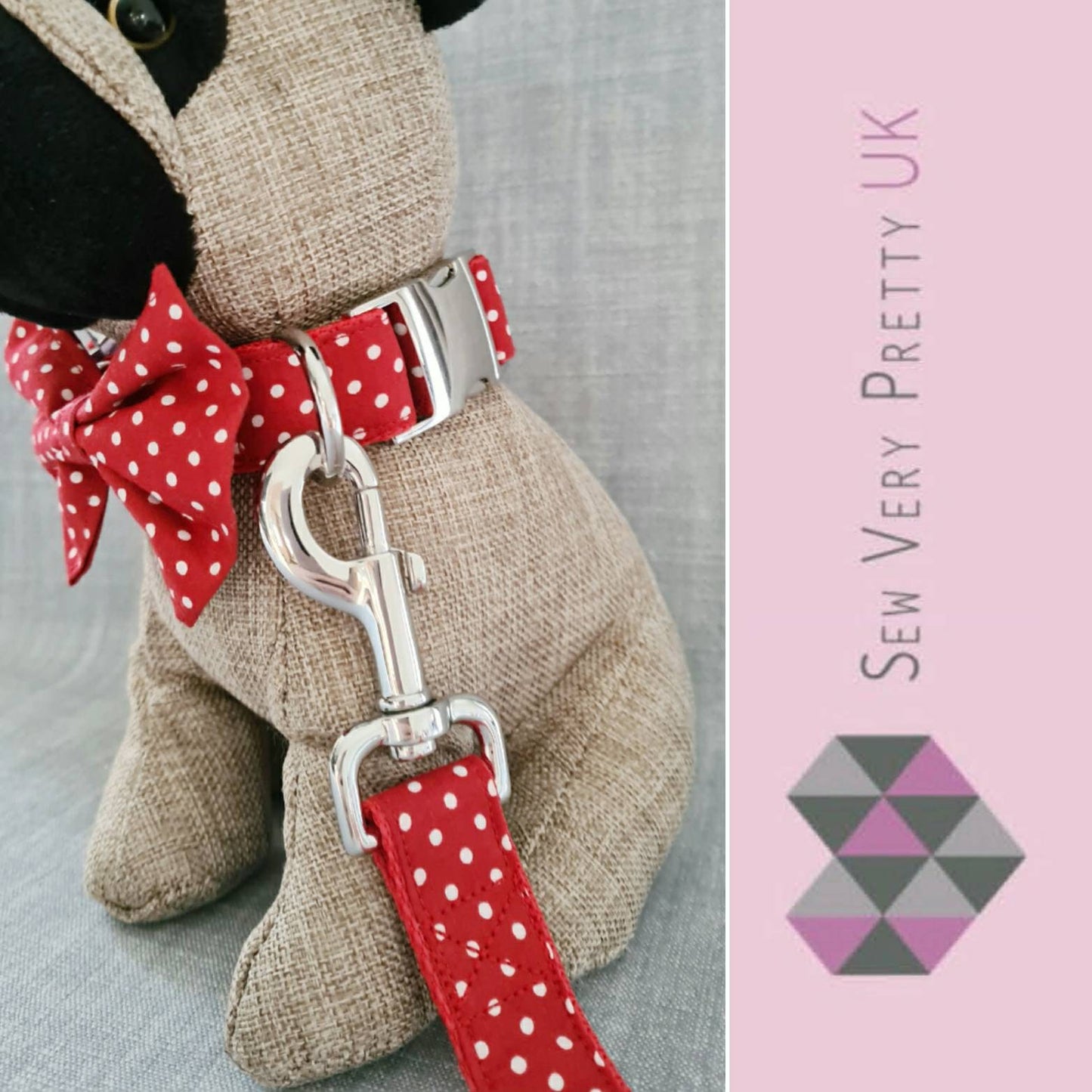 Red polka dot dog lead