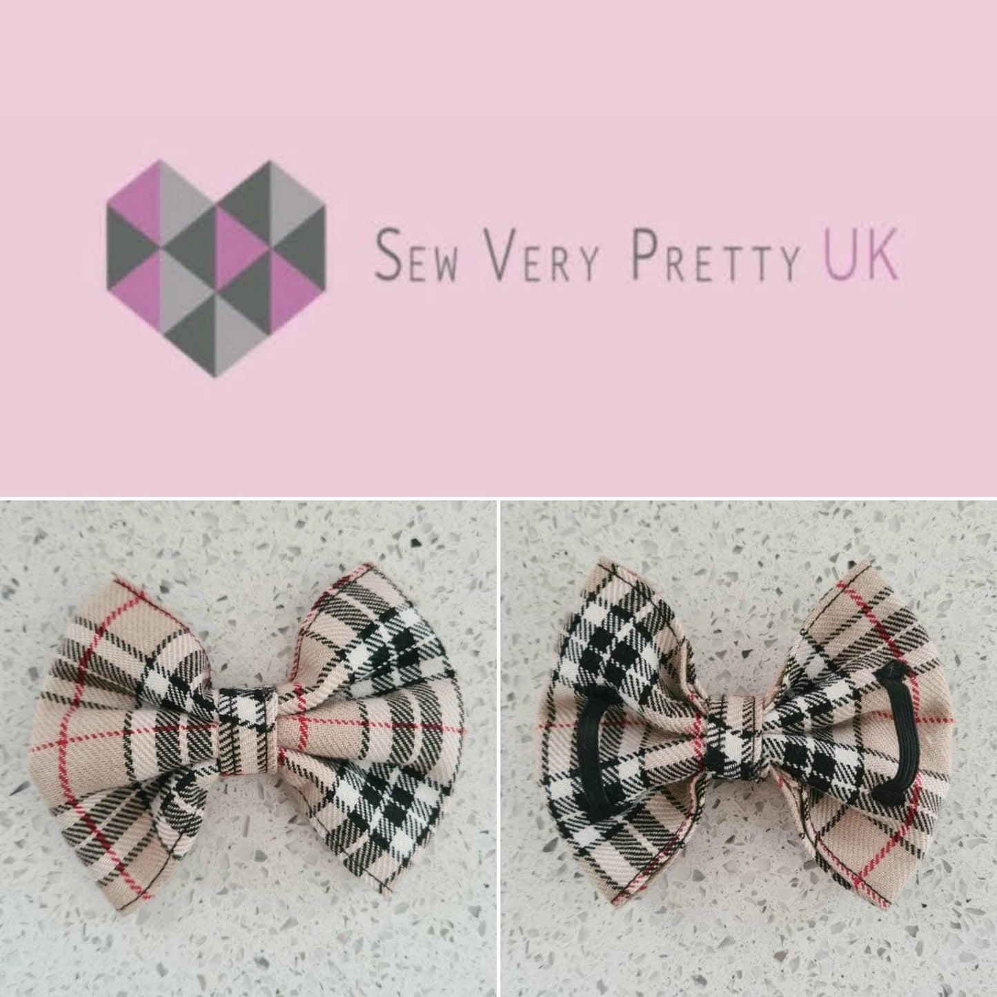 Beige tartan bow tie