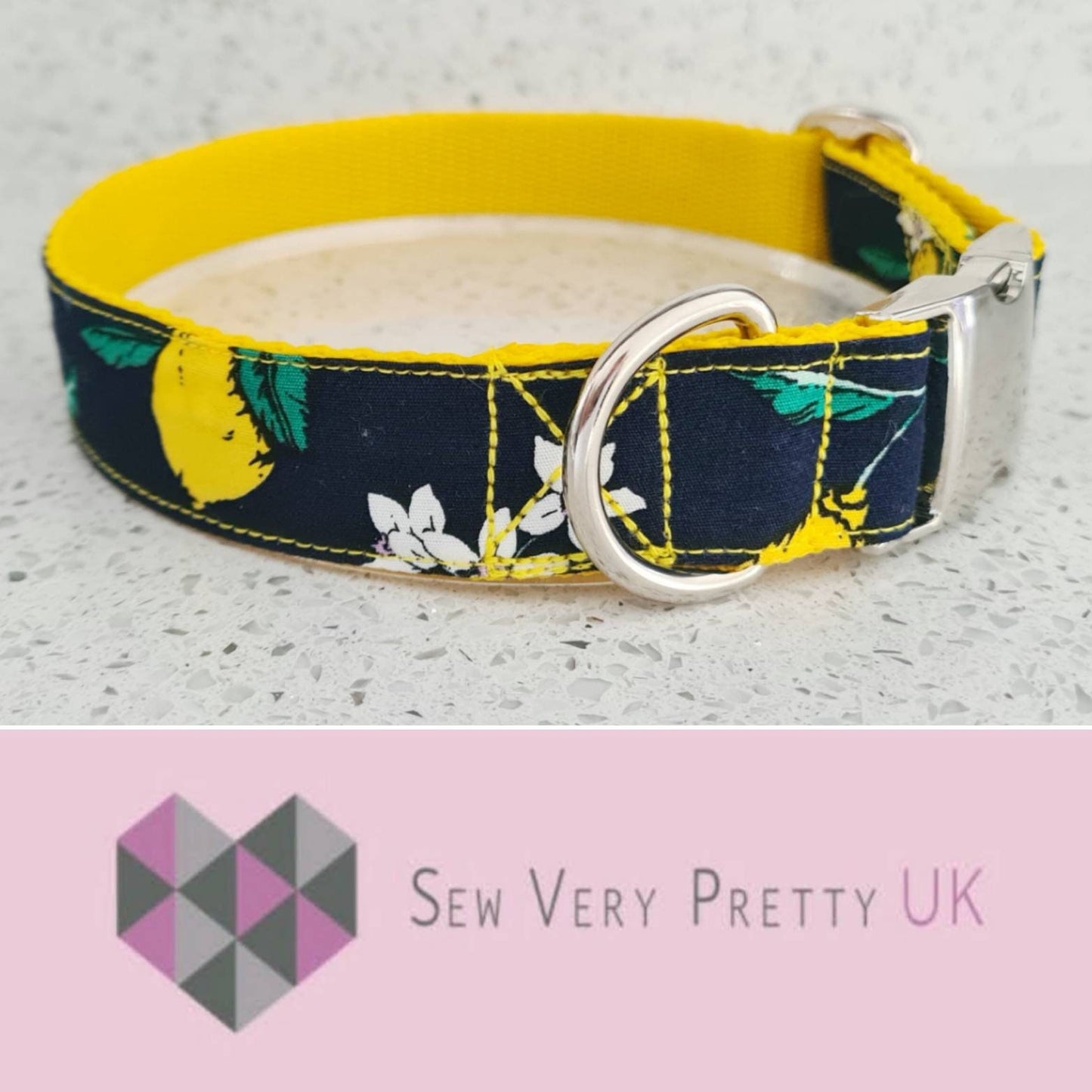 Lemon and navy dog collar