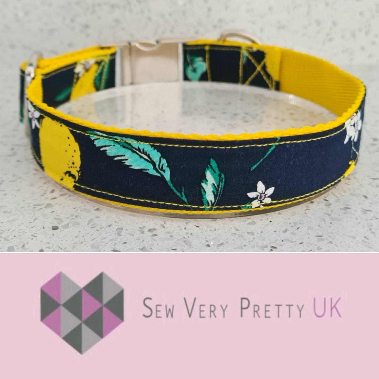 Lemon and navy dog collar
