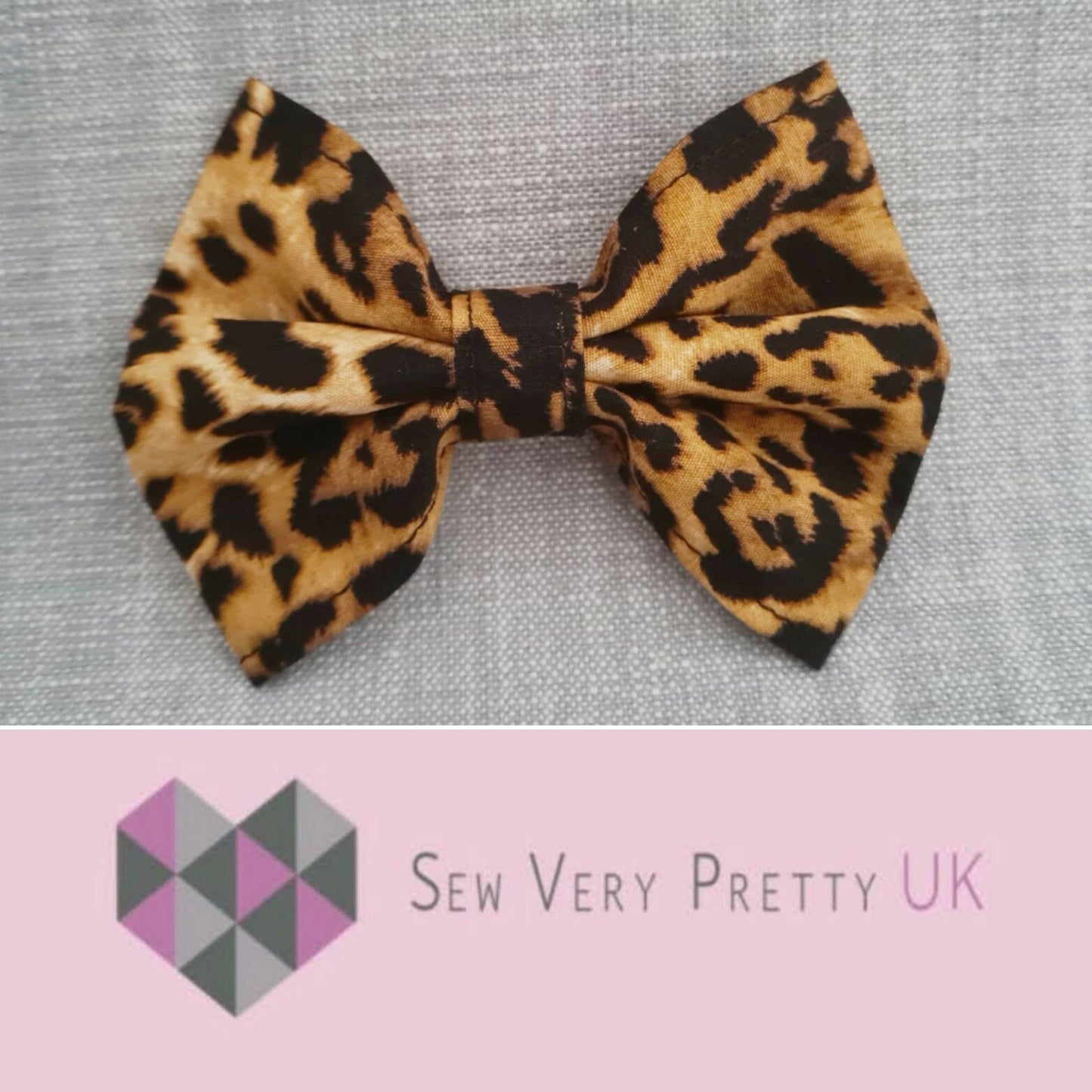 Leopard print collar, lead and bow set