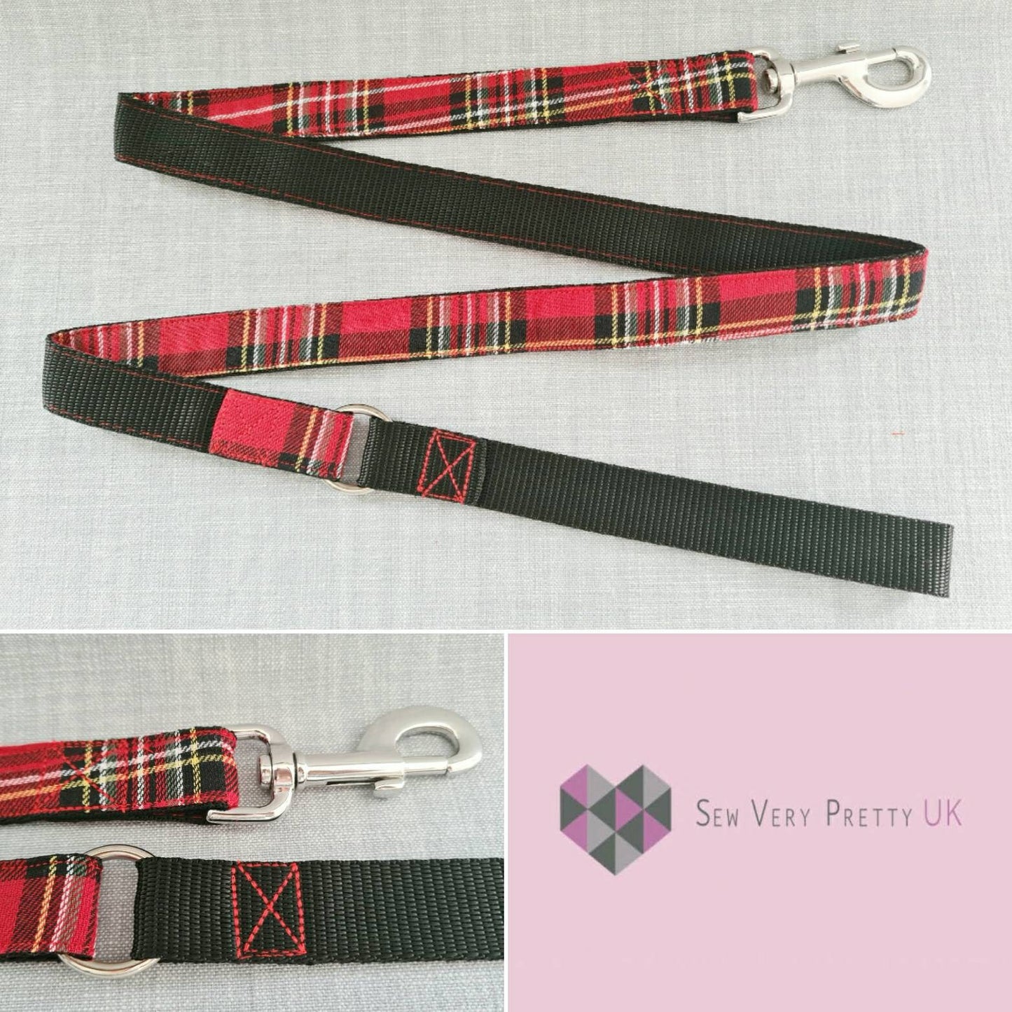 Red tartan dog lead