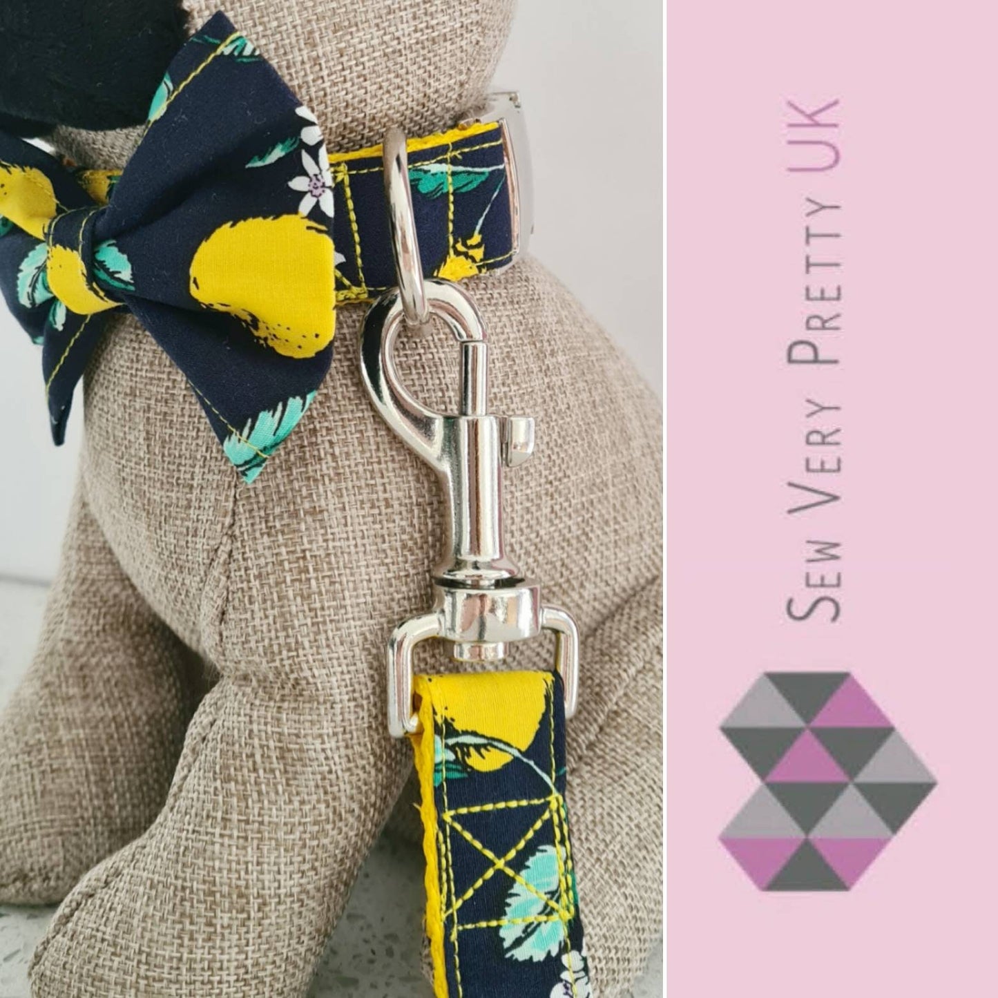 Lemon and navy dog collar