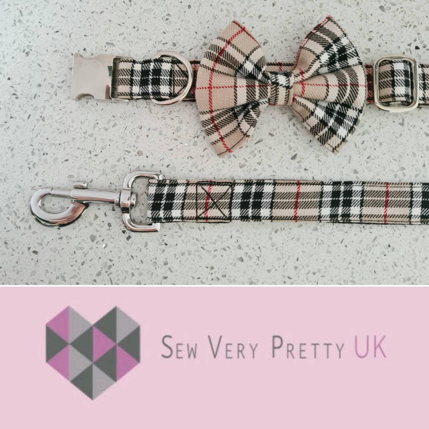Beige tartan bow tie