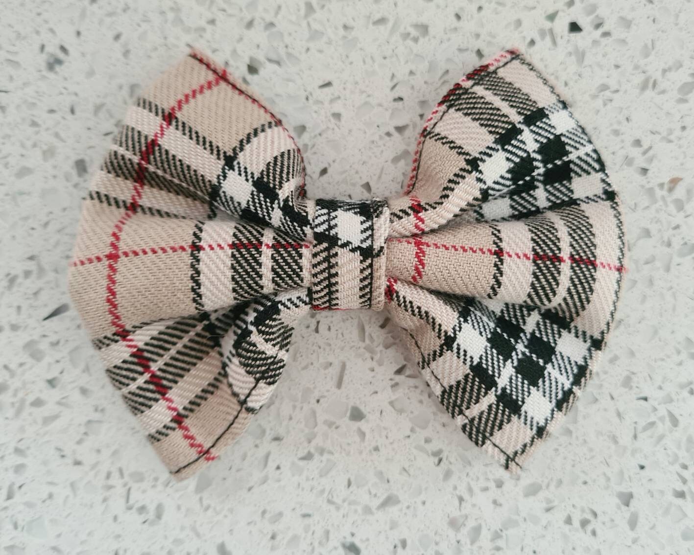 Beige tartan bow tie
