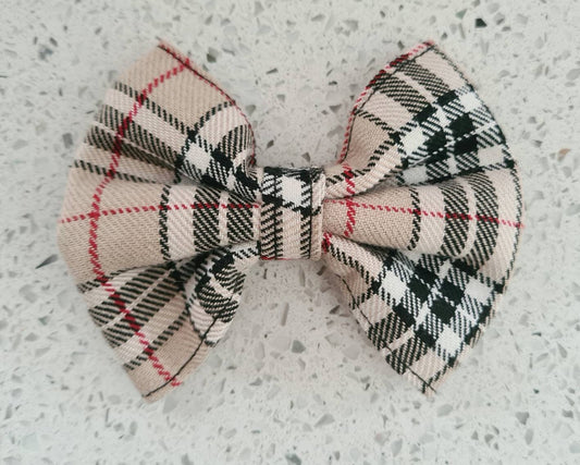 Beige tartan bow tie