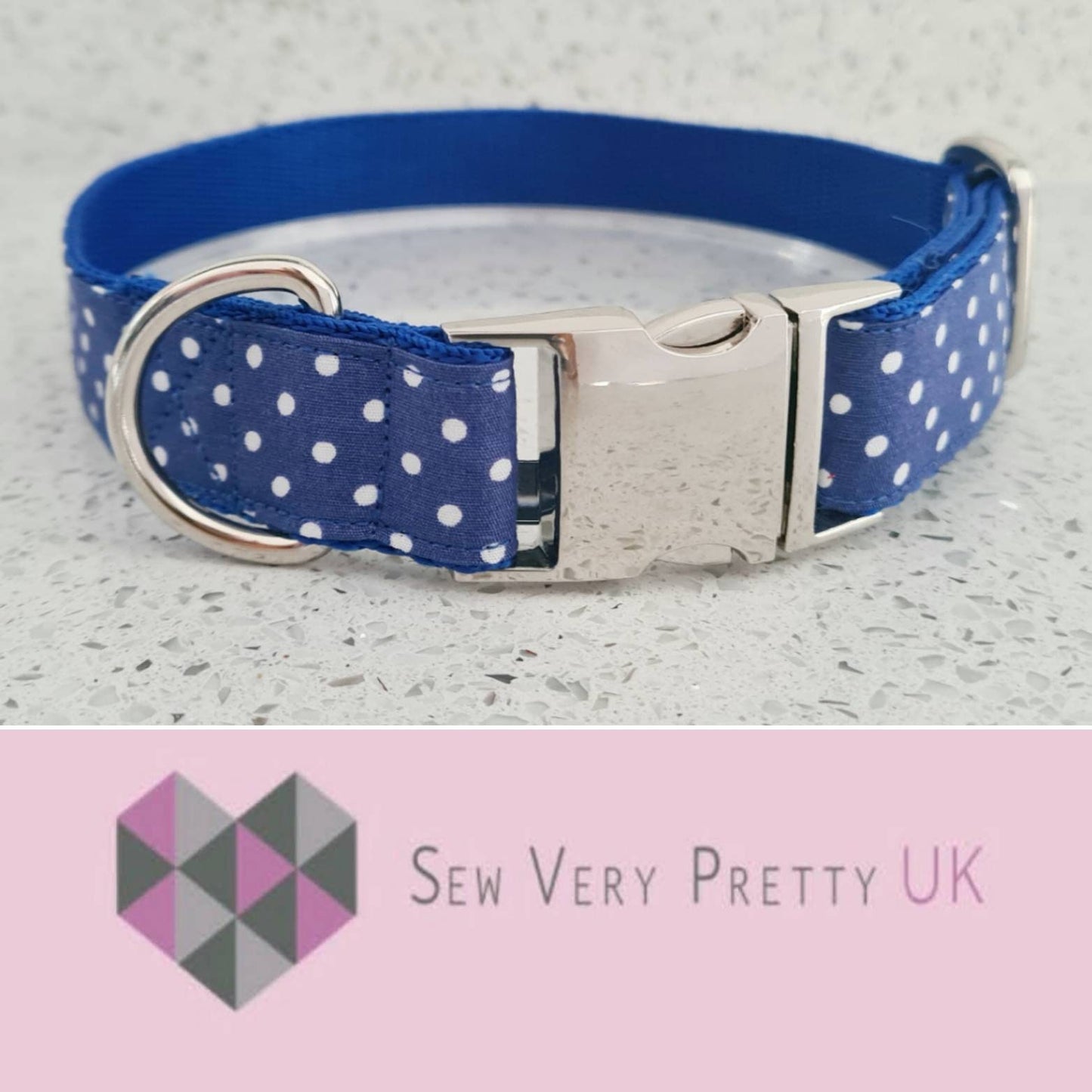 Blue polka dot dog collar