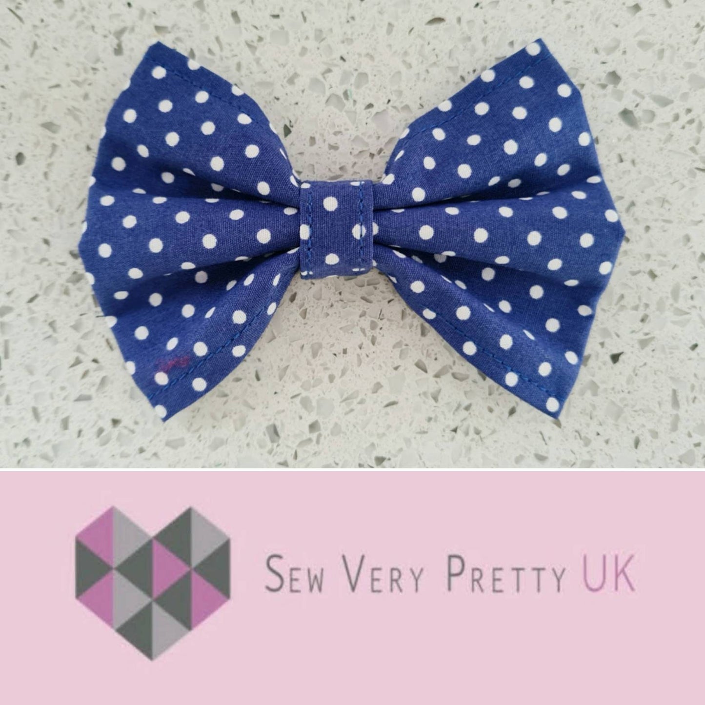 Blue polka dot collar, lead and bow set
