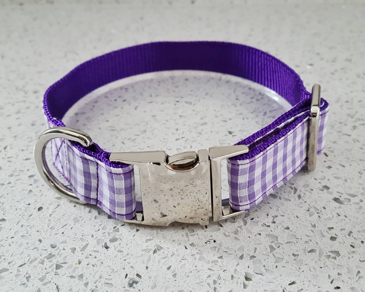 Purple gingham dog collar