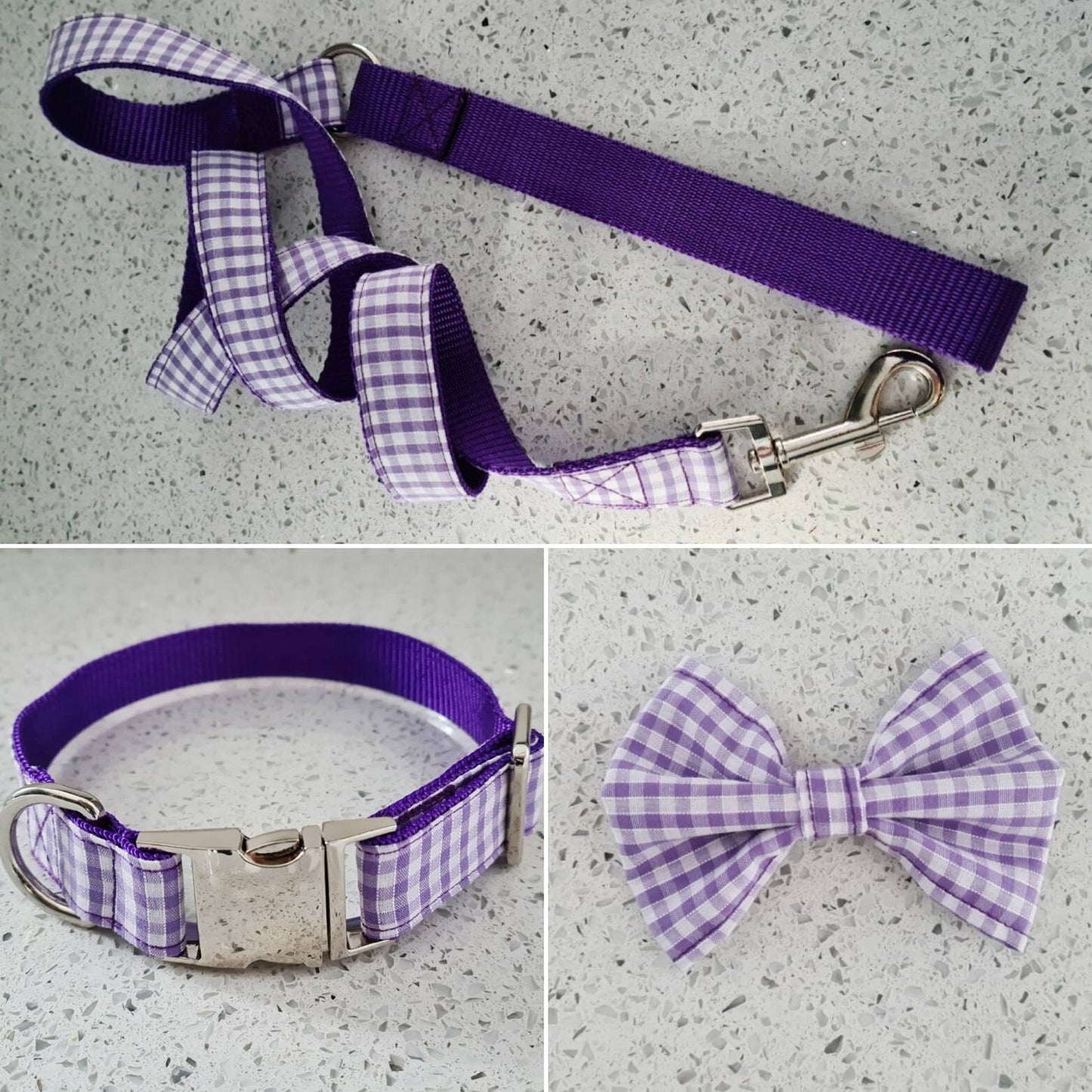 Purple gingham dog collar