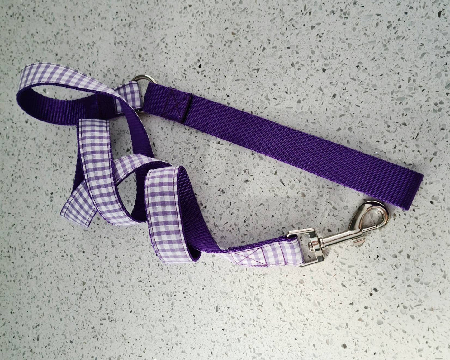 Purple gingham dog lead