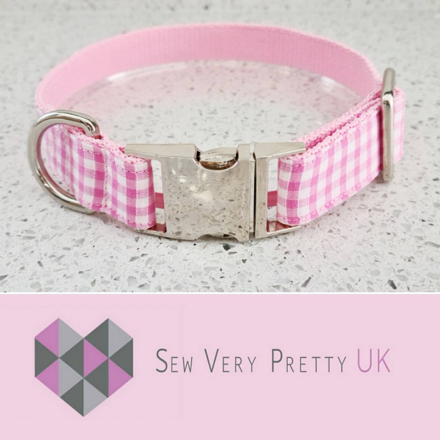 Pink gingham collar, lead and bow set