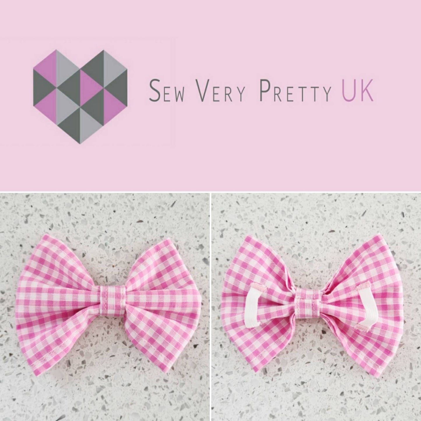 Pink gingham collar, lead and bow set