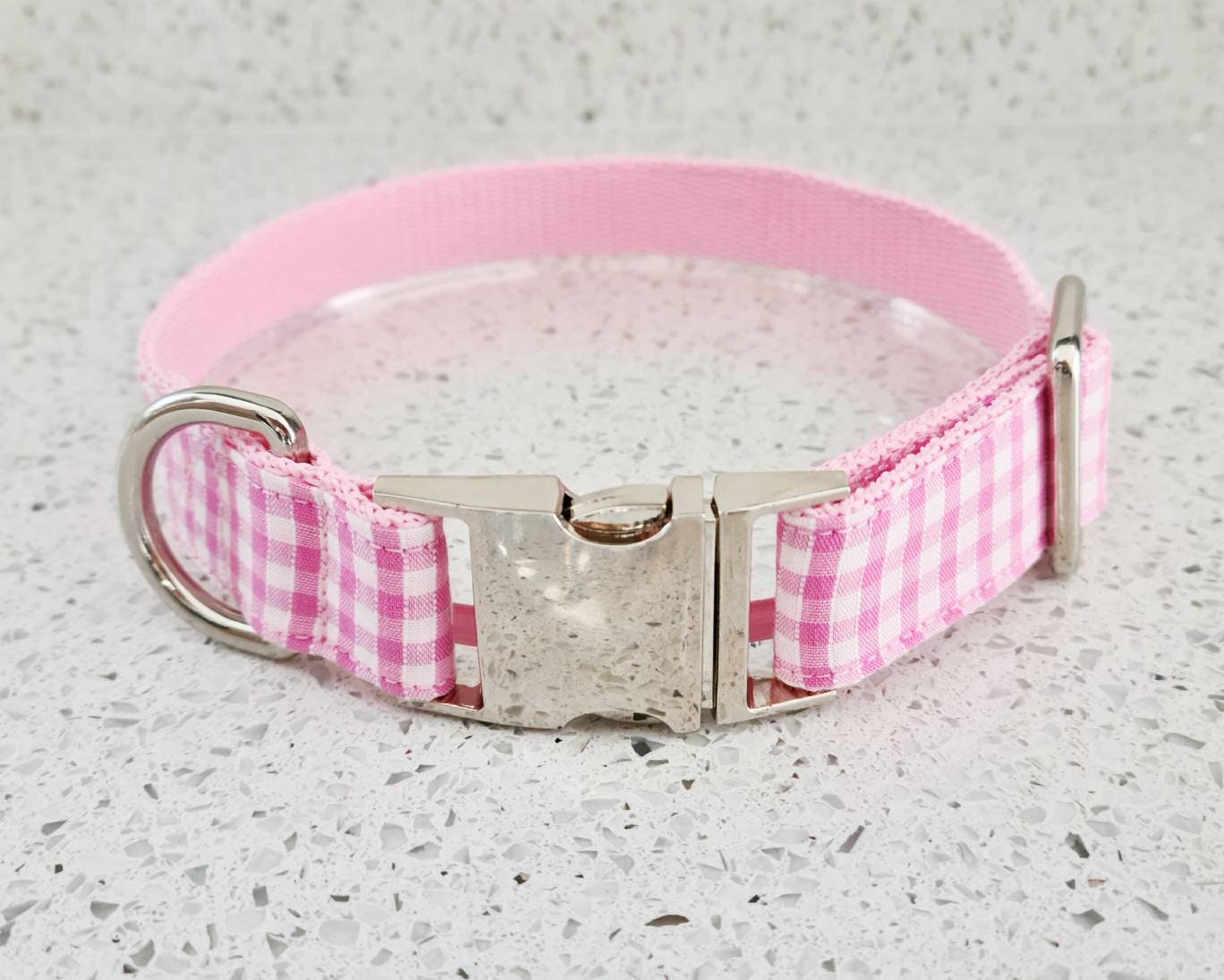 Pink gingham dog collar