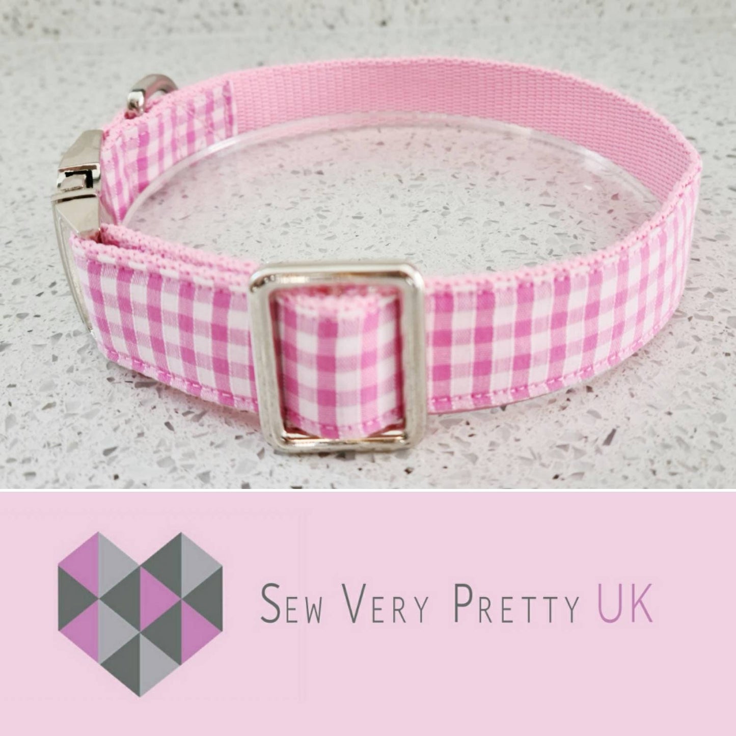 Pink gingham dog collar