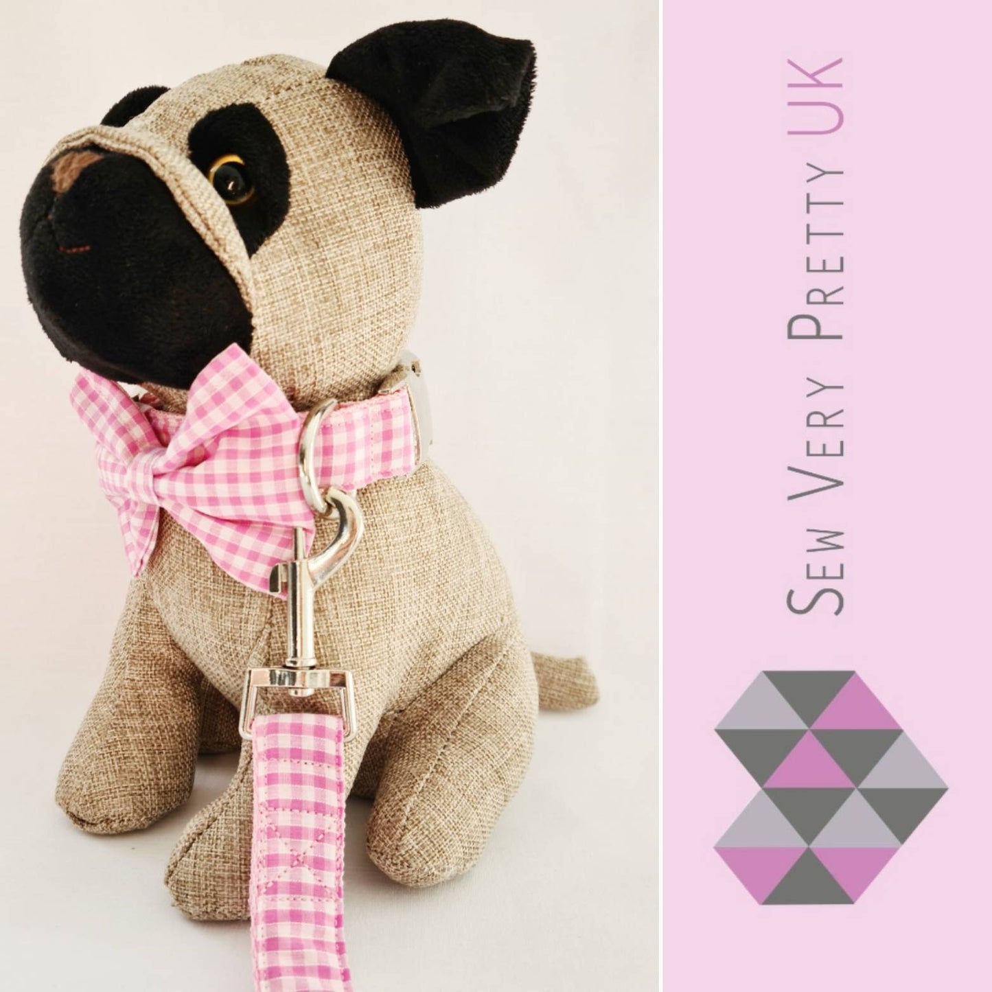 Pink gingham dog lead