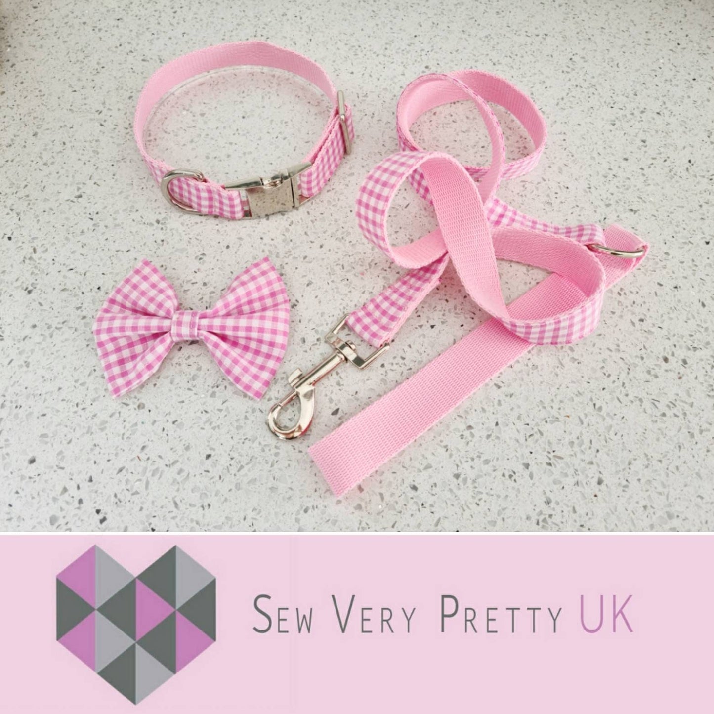 Pink gingham dog lead