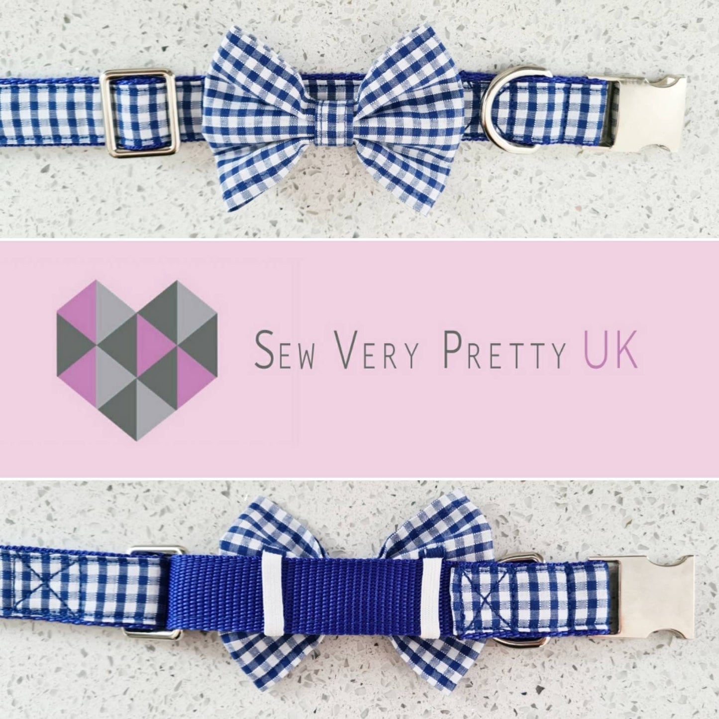 Blue gingham dog collar
