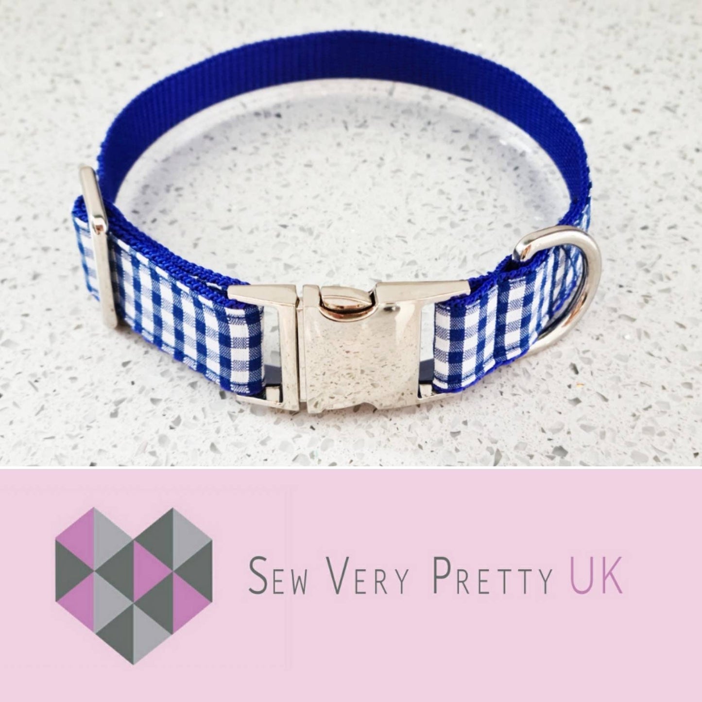Blue gingham collar, lead and bow set