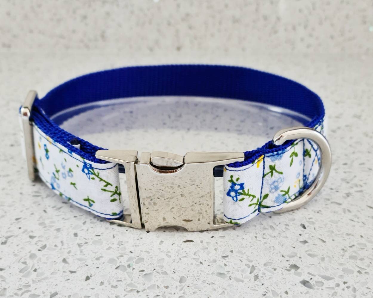 Blue floral dog collar