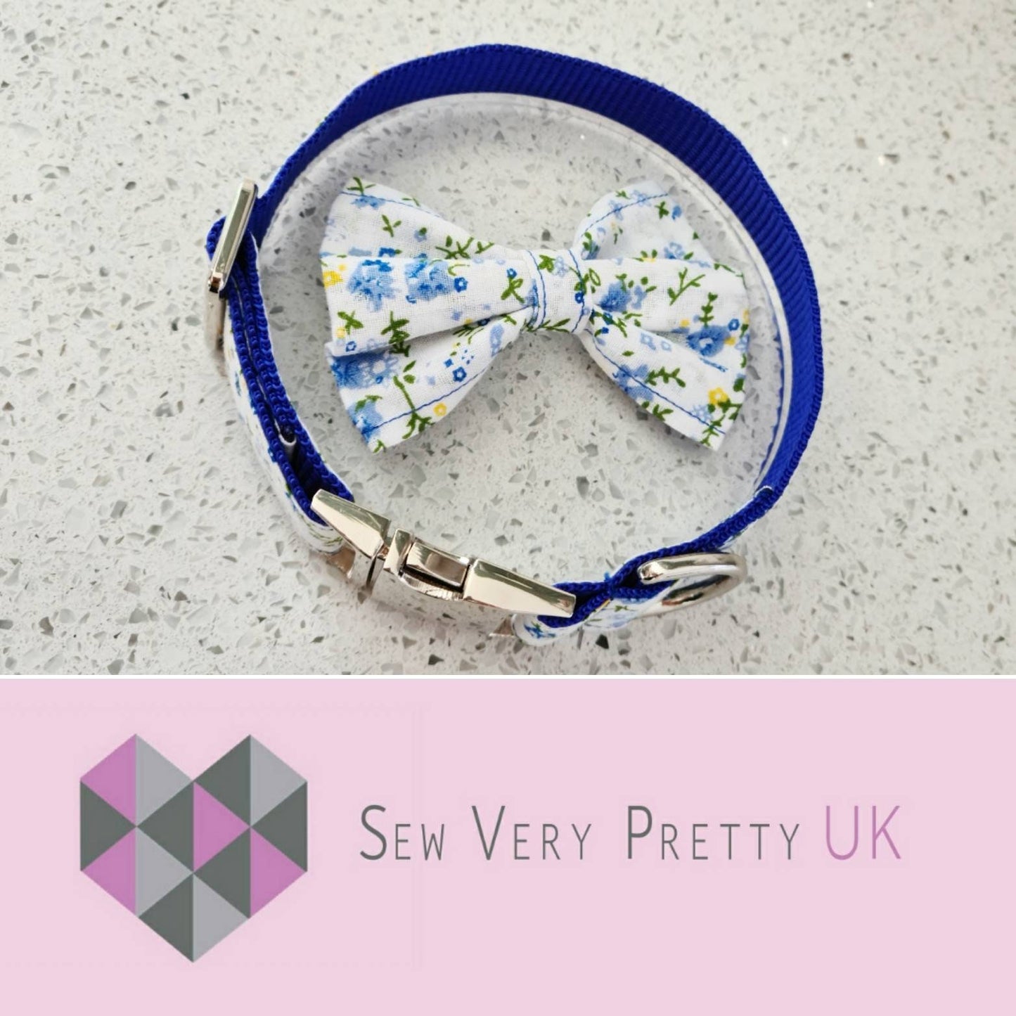 Blue floral dog collar
