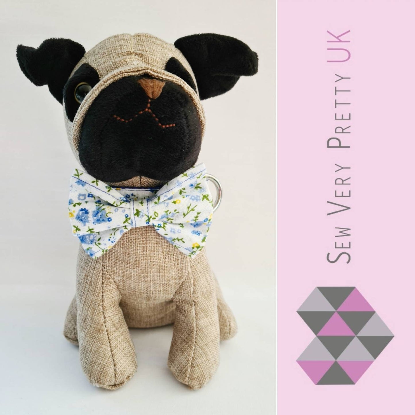 Blue floral collar, lead and bow set