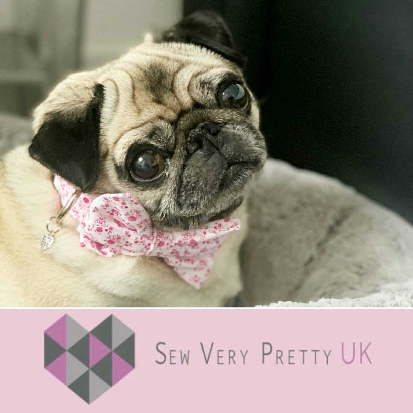 Pink floral collar, lead and bow set