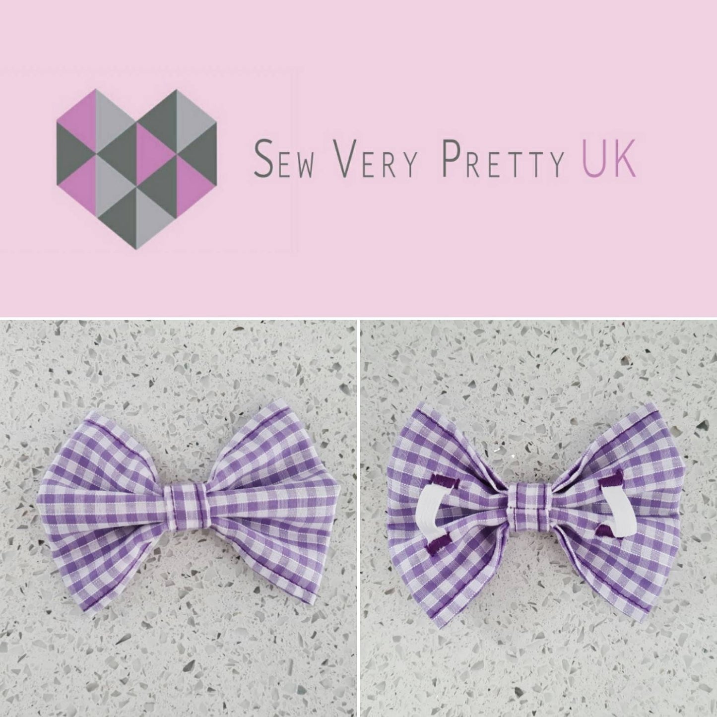 Purple gingham collar, lead and bow set
