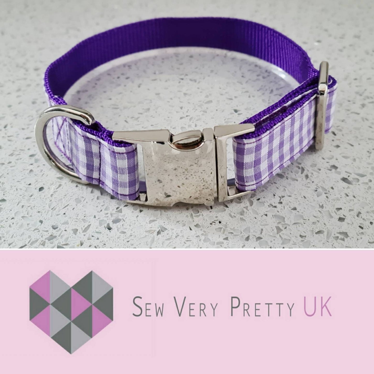 Purple gingham dog collar