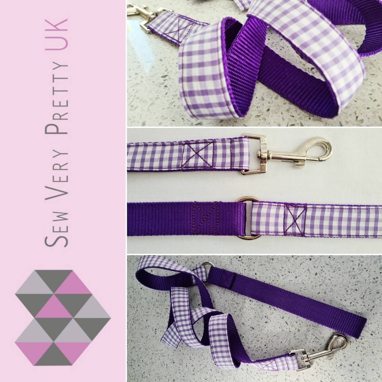 Purple gingham dog lead