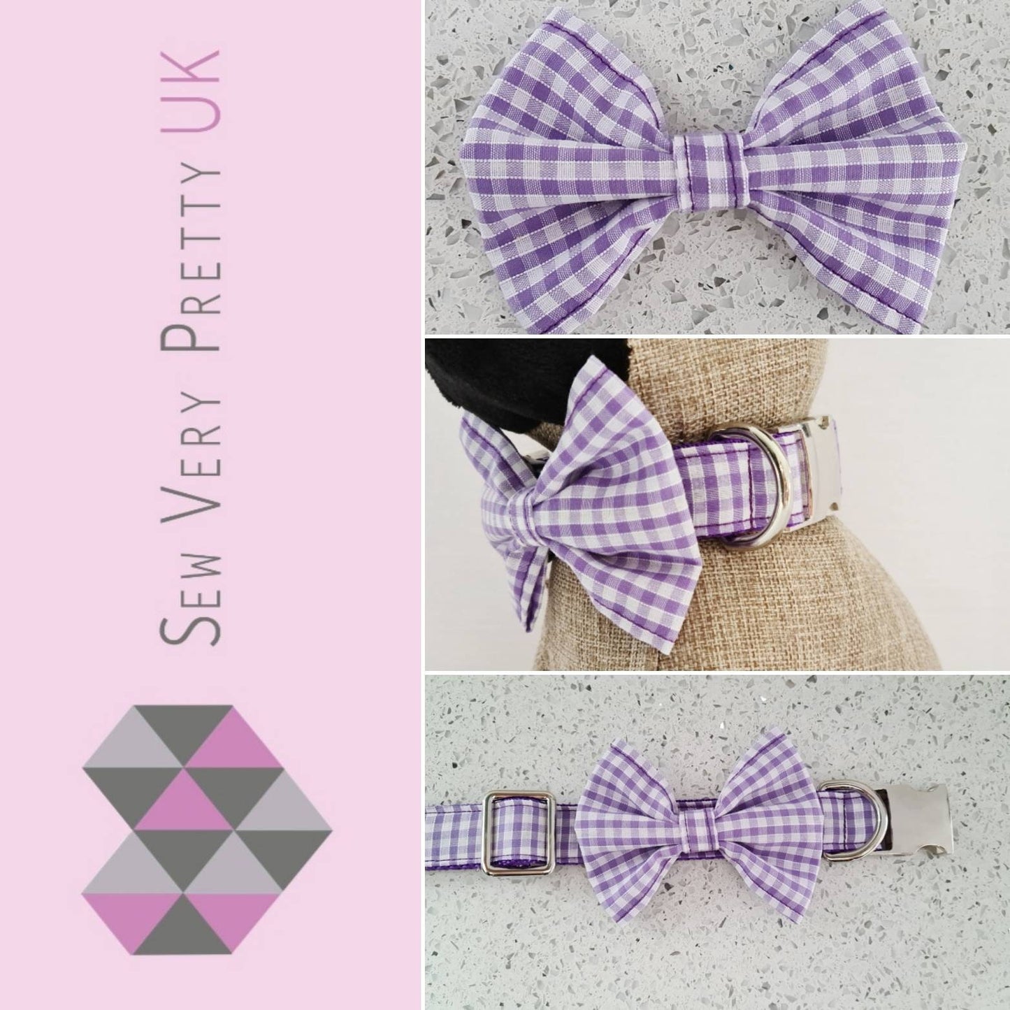 Purple gingham dog lead