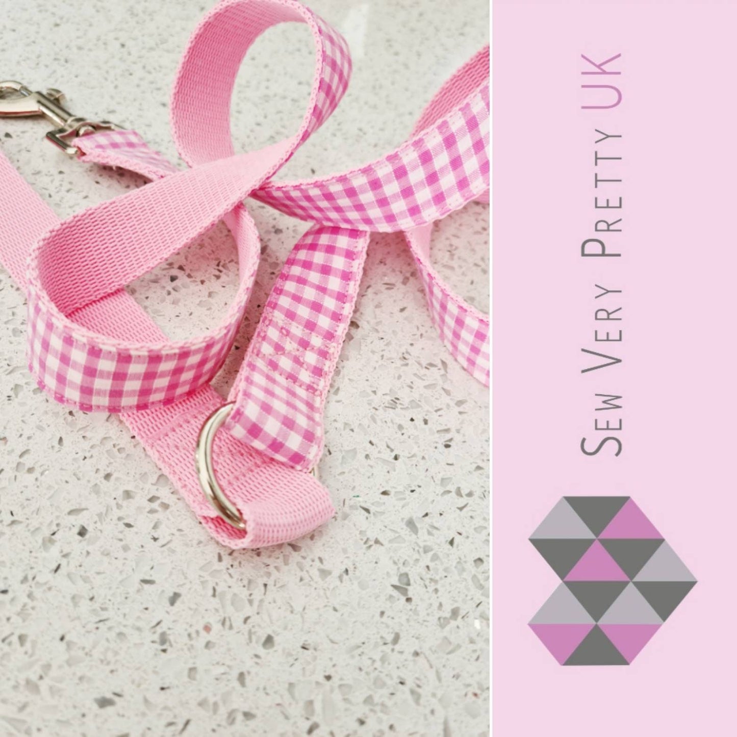 Pink gingham dog lead