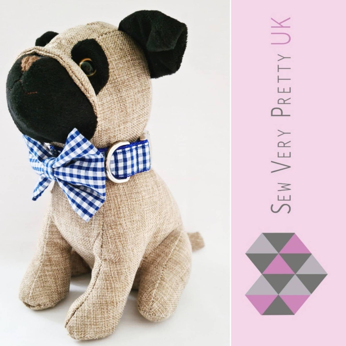 Blue gingham collar, lead and bow set