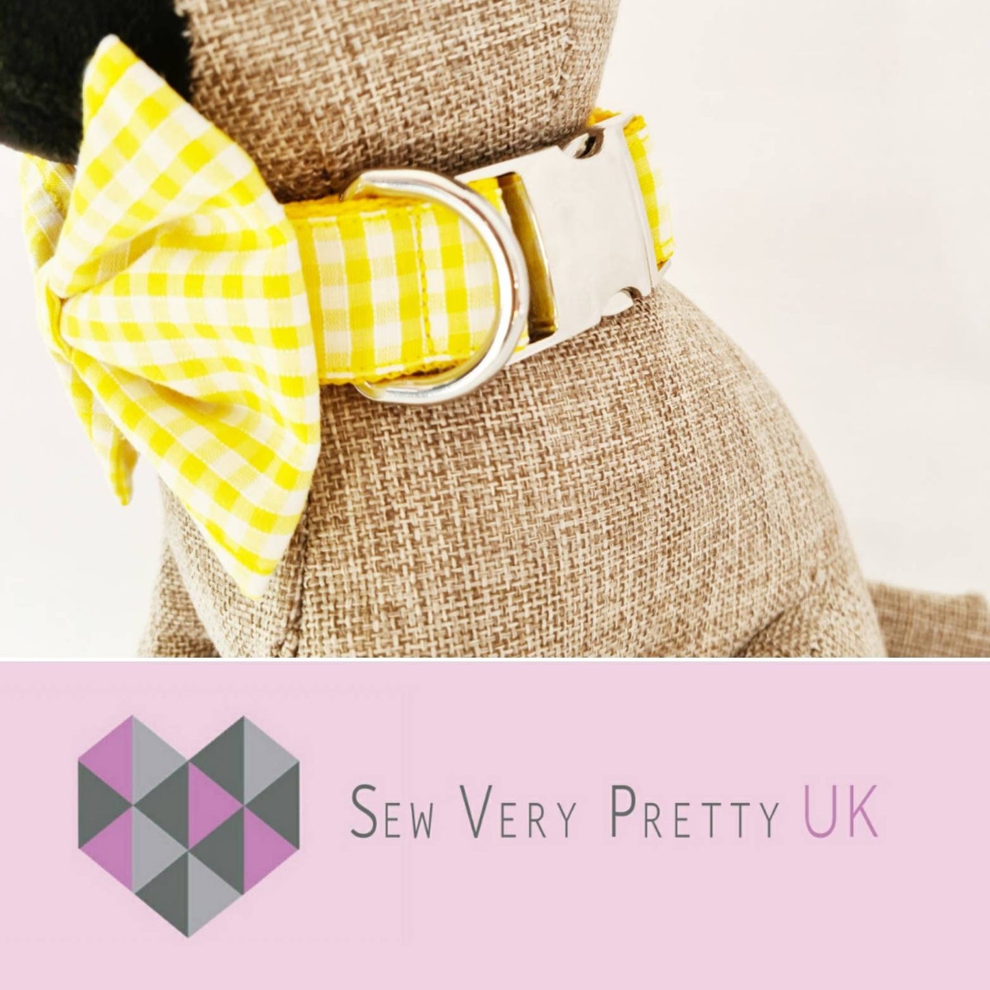 Yellow gingham dog collar