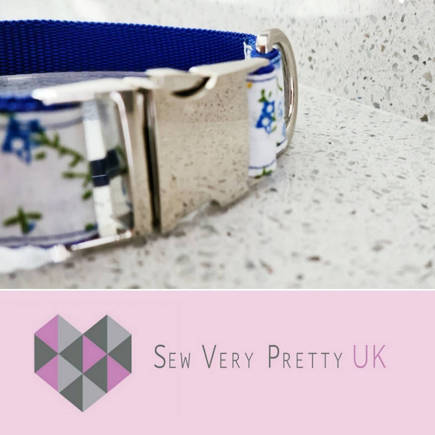 Blue floral dog collar