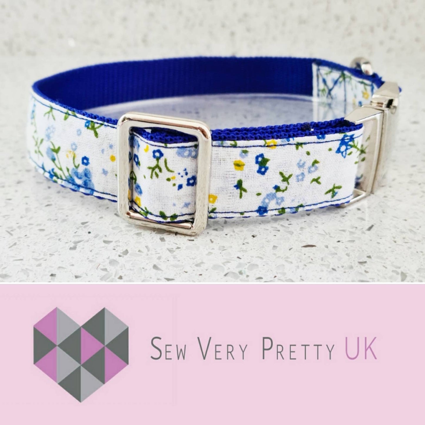 Blue floral dog collar