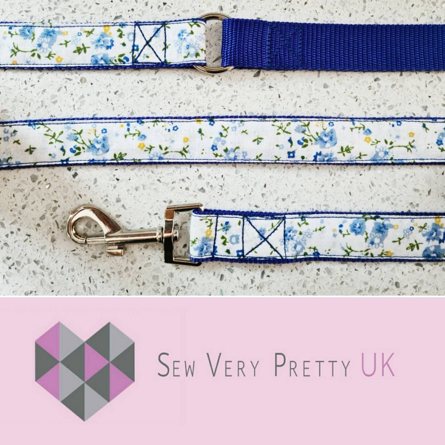 Blue floral dog lead