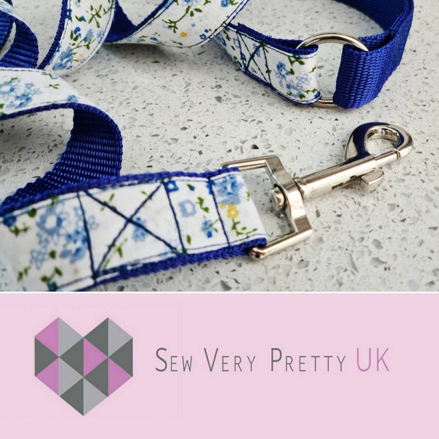 Blue floral dog lead