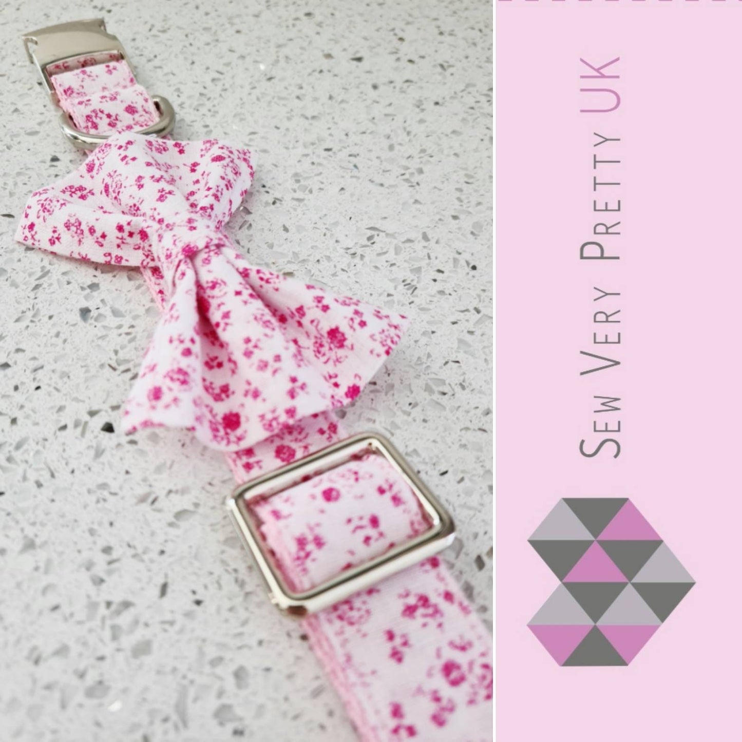 Pink floral collar, lead and bow set