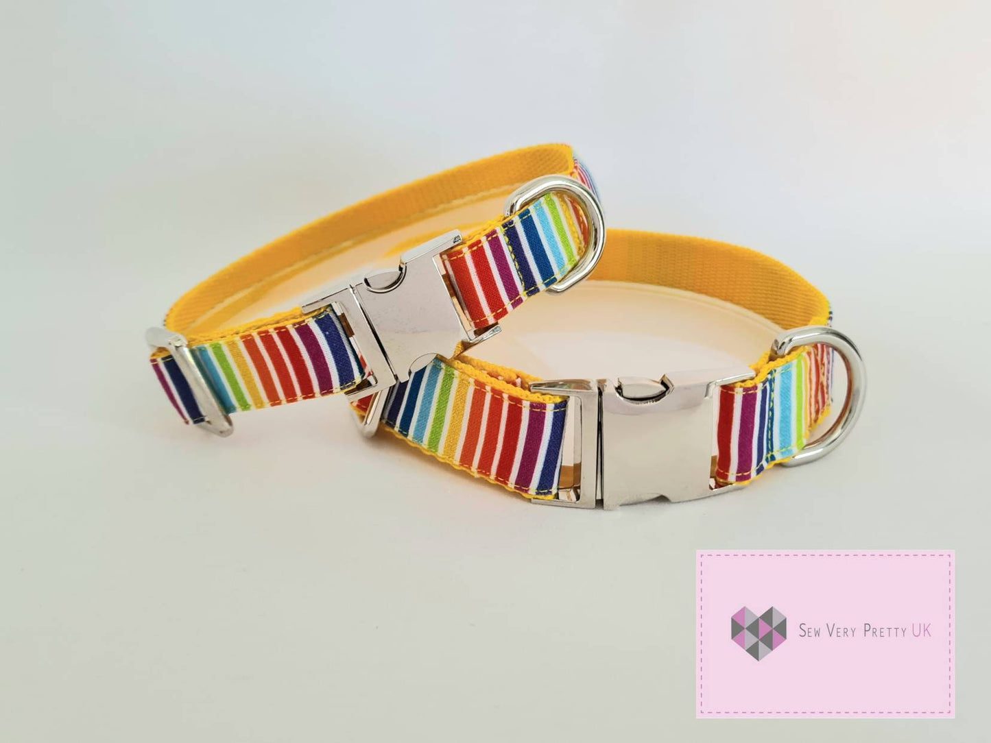 Rainbow stripe collar, lead and bow set
