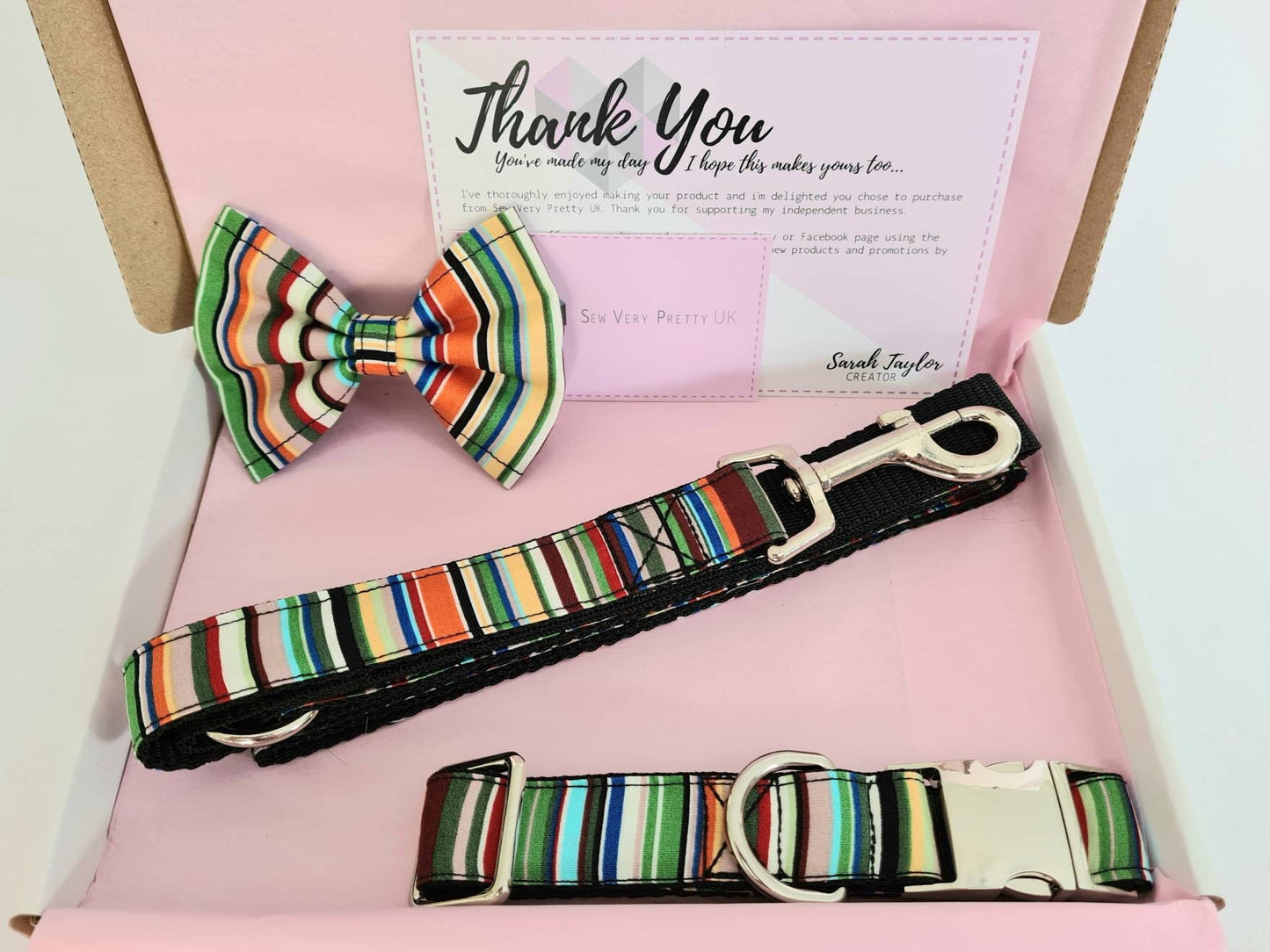 Green stripe bow tie