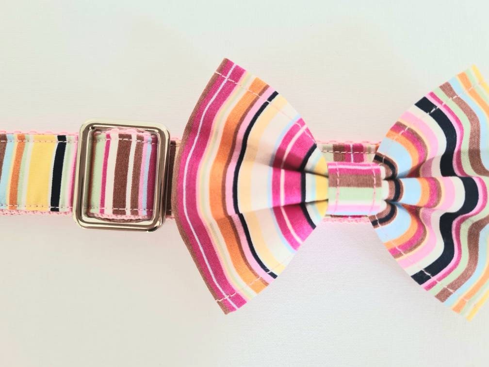 Pink stripe bow tie