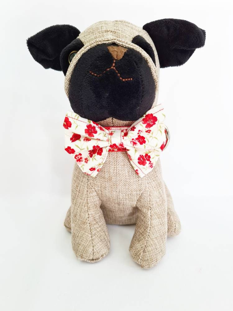 Red floral collar, lead and bow set