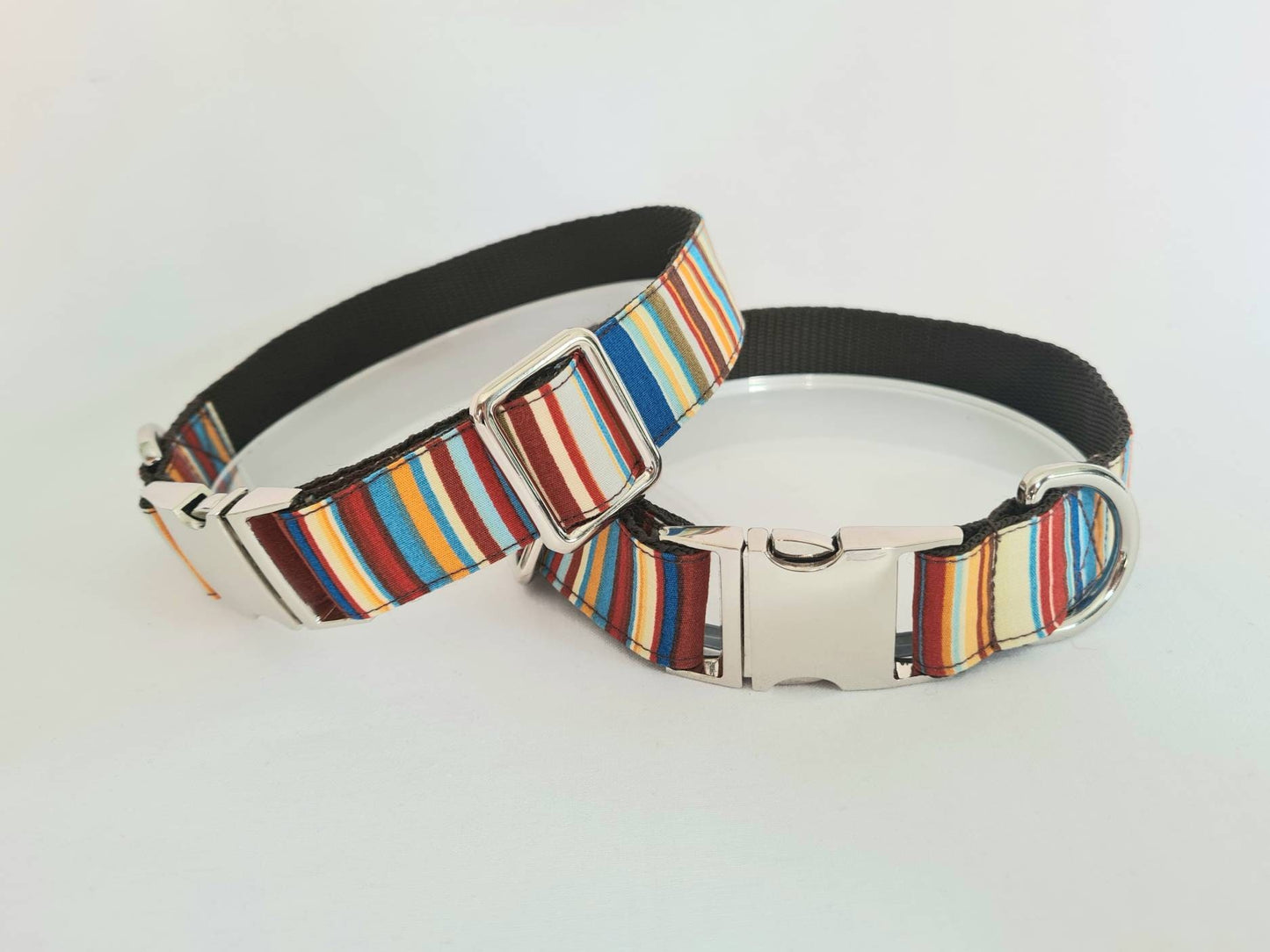 Blue stripe collar, lead and bow set