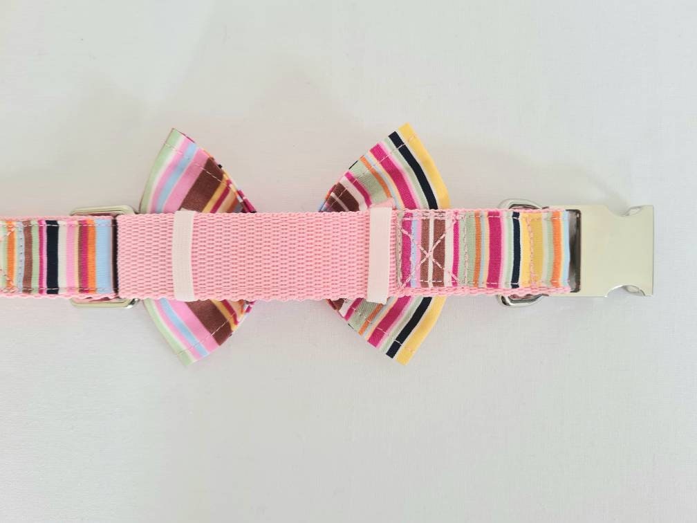 Pink stripe bow tie